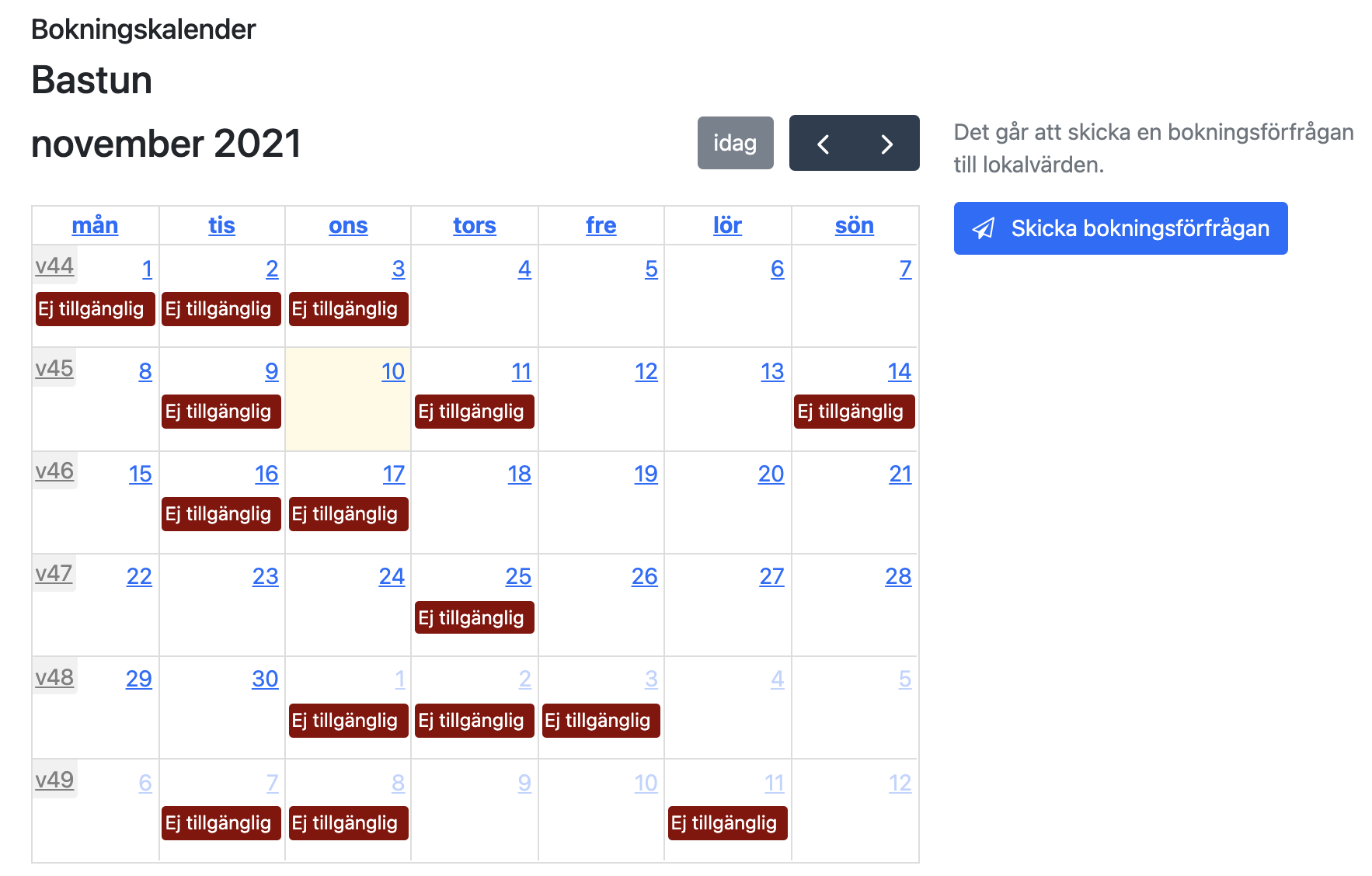 Exempel på den offentliga bokningskalendern